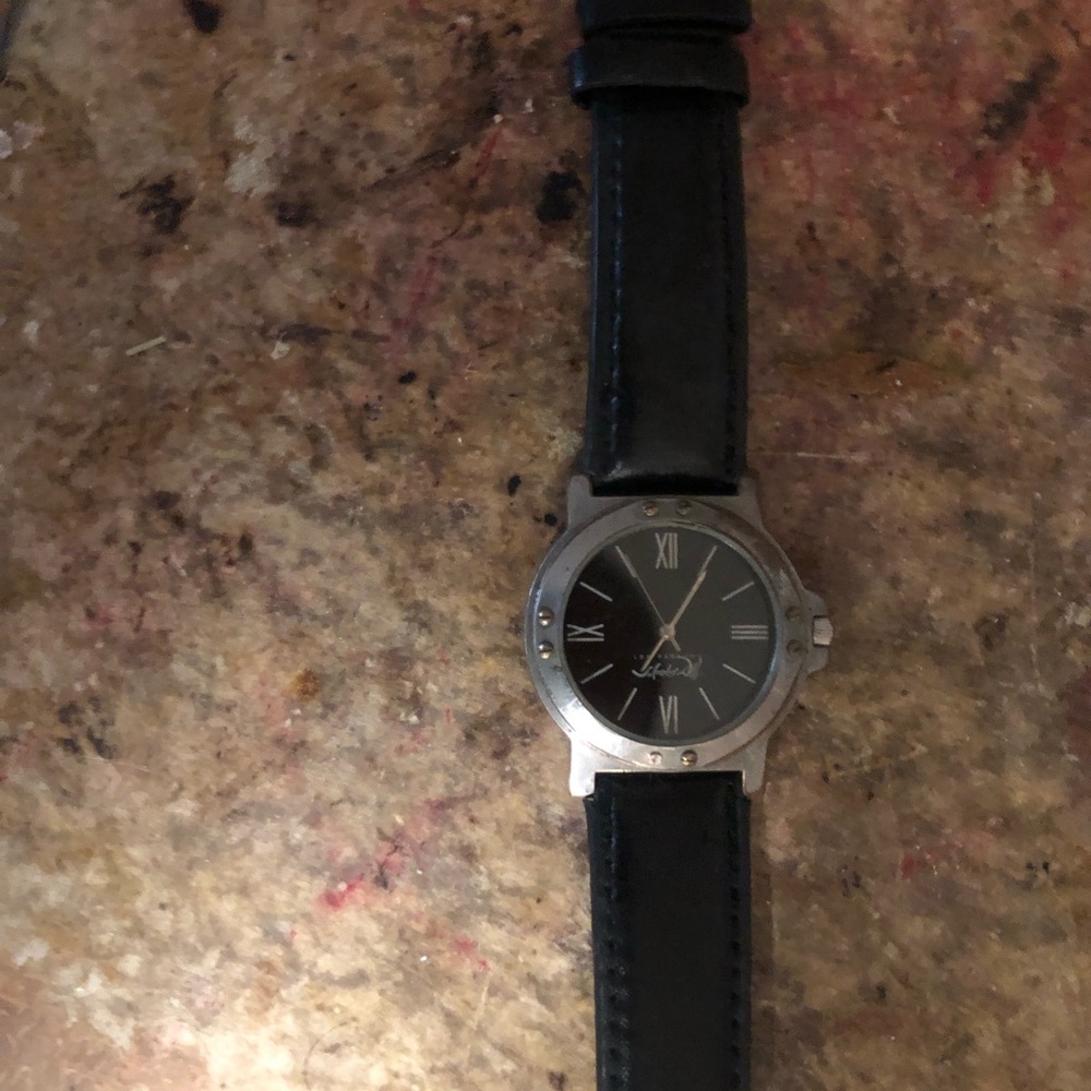 Black Leather Strap Watch with Silver Case